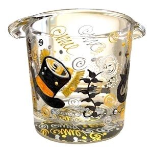 SMALL glass ice bucket with a New Year motif, signed Vikki 99